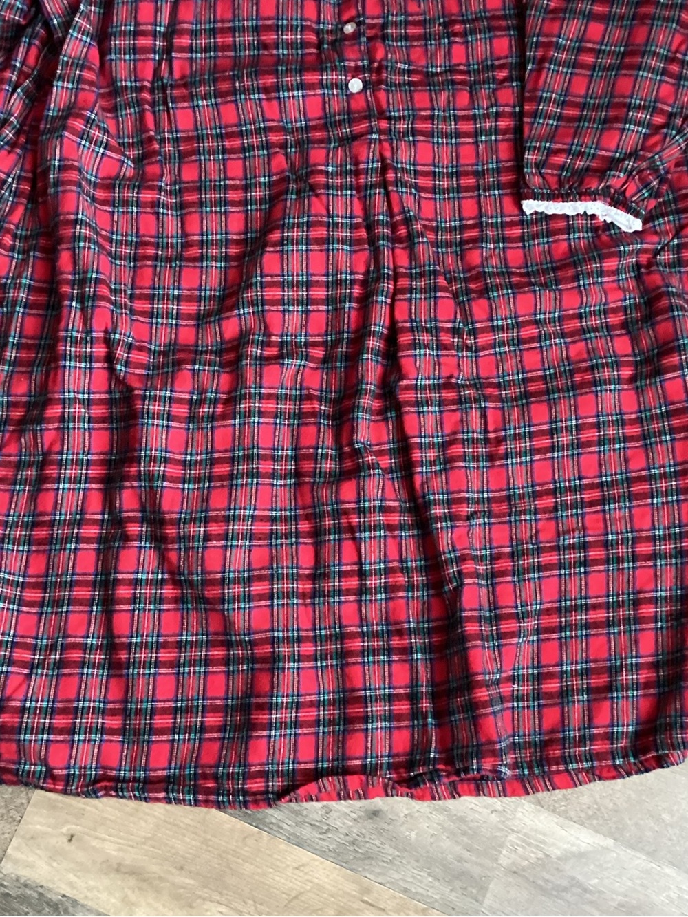 Plaid Red Cotton Nightgown with Lace Trim - Picture 2 of 5